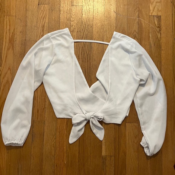 Long Sleeve Crossover Open Back Blouse - Picture 6 of 6